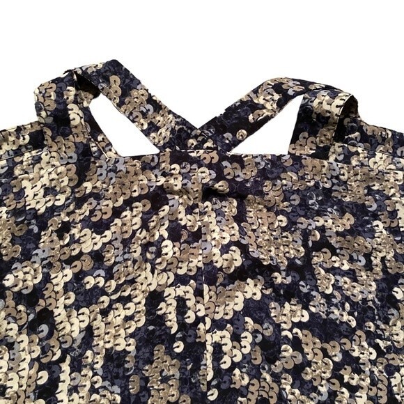 Juicy Couture sequin print long sleeve cutout top blue silver‎ size L - Picture 6 of 8